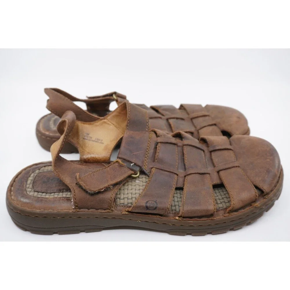 Born Fisherman Sandals Men’s Sz 14 Brown Oiled Leather Strappy Flat